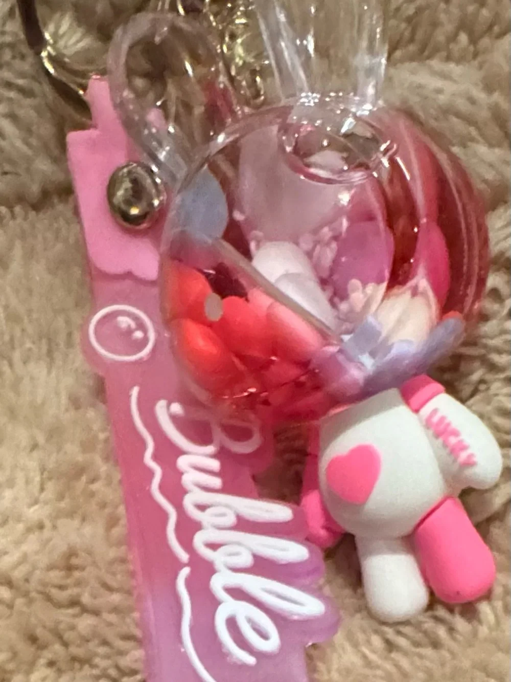 Pink Kids Keychain Wrist Strap with Cute Bear Charm